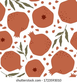 Pomegranate vector seamless pattern. Fruits background.  Summer pattern for decoration design, poster, textile. Tropical backdrop. Vegetarian healthy food illustration