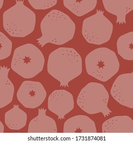 Pomegranate vector seamless pattern. Fruits background. Summer pattern for decoration design, poster, textile. Tropical backdrop. Vegetarian healthy food illustration