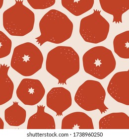 Pomegranate vector seamless pattern. Fruits background. Summer pattern for decoration design, poster, textile. Tropical backdrop. Vegetarian healthy food illustration