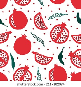 Pomegranate vector seamless pattern. Fruits background. Summer pattern for decoration design, poster, textile. Tropical backdrop. Vegetarian healthy food illustration