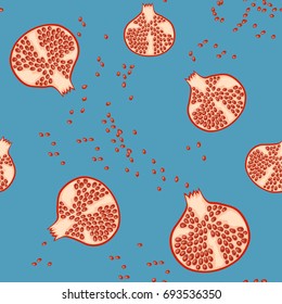 pomegranate vector seamless pattern on blue background