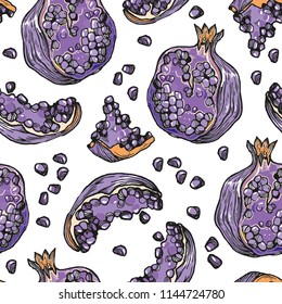 Pomegranate violet pattern on white background. Greate for food product design, cosmetics, eco goods!