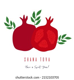 Granatwasserfarbe Halbschnittige Frucht botanische handgezeichnet Vektorgrafik Hintergrund. Süße und glückliche Rosh Hashanah-Karte. Shana tova, haben ein schönes Jahr. Für ein Kochbuch mit Blumenkarte.