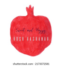 Pomegranate watercolor half sliced fruit botanical hand drawn vector illustration background. Sweet and happy Rosh Hashanah card. Shana tova, have a sweet year. For recipe book, floral menu cover.