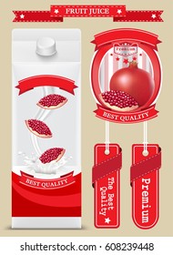 Pomegranate : White carton boxes with Label vector visual, ideal for fruit juice. Can drawn with mesh tool. Fully adjustable & scalable. packages design