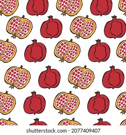 The pomegranate is whole and cut. Vector seamless pattern