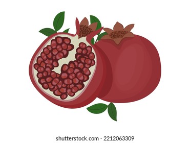 Granada entera y media. Estilo plano. Ilustración del vector 