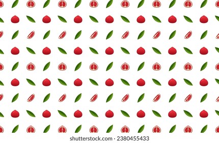Pomegranate whole, leaf and slice seamless pattern.Beautiful vector seamless pattern with whole Pomegranate, leaves and Pomegranate pieces. Doodles. Suitable for wallpaper,  surface textures, textile.