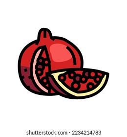 pomegranate whole slice red cut color icon vector. pomegranate whole slice red cut sign. isolated symbol illustration