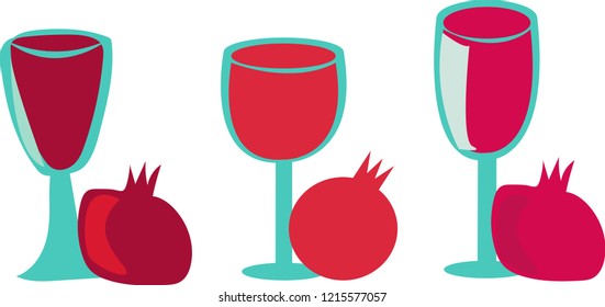 pomegranate and wine glass in three variants