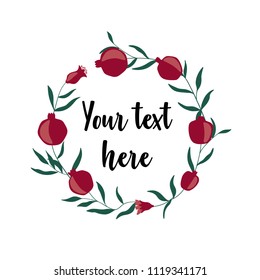 Pomegranate Wreath card design with space for your text. Can be used for special occasions, life events & announcements. Vector template.
