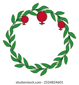 Pomegranate wreath isolated on a transparent background. Copy space. Symbol of fertility and life. Best suited for the Pomegranate Festival, Rosh Hashanah, Persian New Year or Winter Solstice