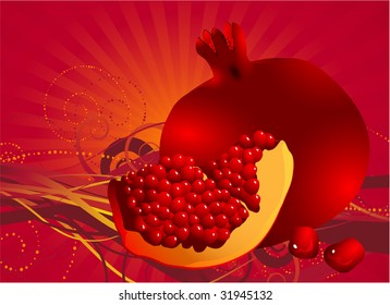 Pomegranates fresh vector background.