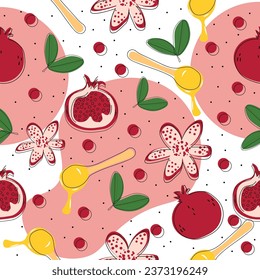 Pomegranates with honey on color background. Pattern for design