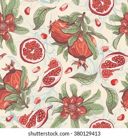 pomegranates on a yellow background in seamless pattern