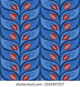 Pomegranates padrão sem emenda. Fundo floral trançado sem fim. Tampa de repetição de fruta. Ornamento contínuo moderno azul. Ilustração plana desenhada à mão do vetor.