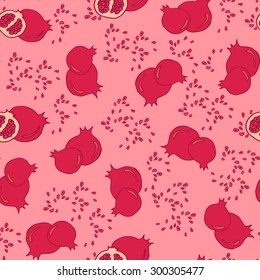 Pomegranates seamless pattern. Hand drawing vector illustration