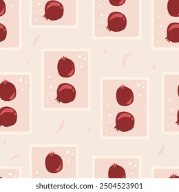 Pomegranates seamless pattern. Patchwork repeat background. Vector hand drawn illustration.