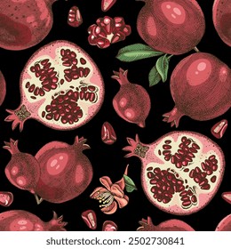 Pomegranates seamless pattern vector illustration