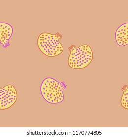 Pomegranates , seeds, spots seamless pattern. Hand drawn.