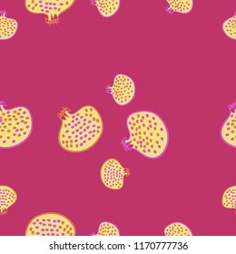 Pomegranates , seeds, spots seamless pattern. Hand drawn.