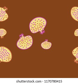 Pomegranates , seeds, spots seamless pattern. Hand drawn.