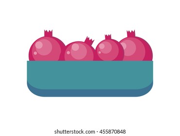Pomegranates in tray vector in flat style design. Grocery store assortment