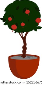 Pomegrante tree, illustration, vector on white background.