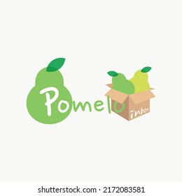 Pomelo en el logo de la tienda de fruta de la caja. Diseño vectorial del logo de la tienda de frutas.