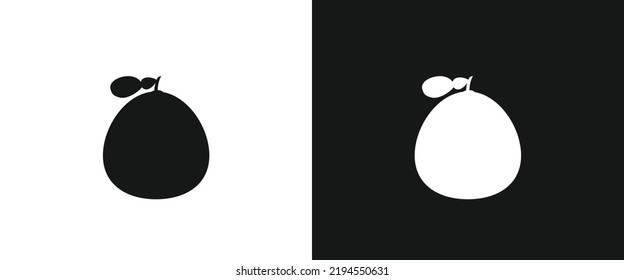 Pomelo flat icon for web. Moon Festival or Mooncake Festival pomelo sign web icon silhouette with invert color. Pomelo with leaf solid black icon vector design, cartoon clipart. Mid-Autumn Festival