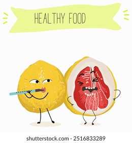 Pomelo fruit, tropical exotic citrus, vector isolated food icon, funny character. Pummelo or shaddock fruits , tropic farm juicy exotic fruits harvest, sweet fruity dessert. Hand drawn vector.