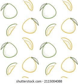 Pomelo fruits Seamless Pattern. Hand drawn fruits, vector illustration.