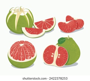 Pomelo grapefruit green skin and red sections, peel an pomelo and separate its pulp into segments