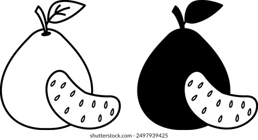 Pomelo Icons. Black And White Vector Icons Of Tropical Plant. Natural And Organic Food. Sweet Dessert. Fruit Concept