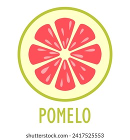 Pomelo slice vector icon isolated on white background. Flat illustration of pomelo cross section, juicy summer fruit