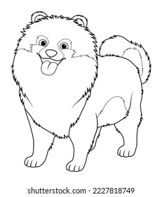 Pomeranian Dog Cartoon Animal Illustration BW