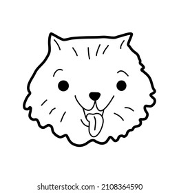 Pomeranian Dog face doodle. Dog puppy hand drawn. Cute Pomeranian head. Stock vector black and white coloring illustration.