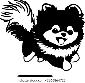 Pomeranian, dog jump and happy, vector illustration, black color, vector image