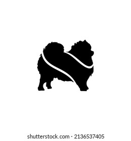 Pomeranian dog silhouette with 3 curved lines black and white style that is beautiful and full of meaning