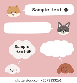 Pomeranian, eyebrowed chihuahua, toy poodle, miniature dachshund speech bubble set