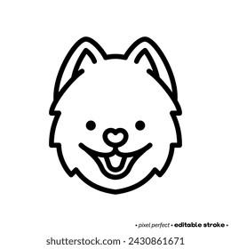 Pomeranian head thin line icon. Dog breed. Editable stroke. Vector illustration.