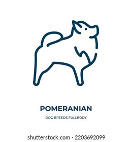 Pomeranian icon. Linear vector illustration from dog breeds fullbody collection. Outline pomeranian icon vector. Thin line symbol for use on web and mobile apps, logo, print media.
