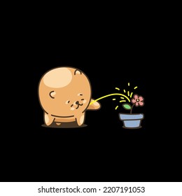 Pomeranian Peeing On Flower, Cute Characters