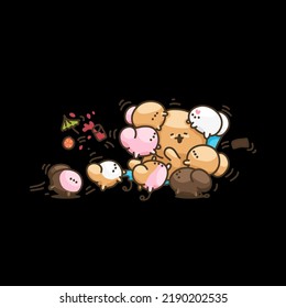 Pomeranian, Puppies Hug Dad, Cute Characters