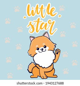 Pomeranian puppy, isolated. Small German Spitz. A small dog. Cute fluffy pet. Pet in cartoon style. Vector stock illustration.