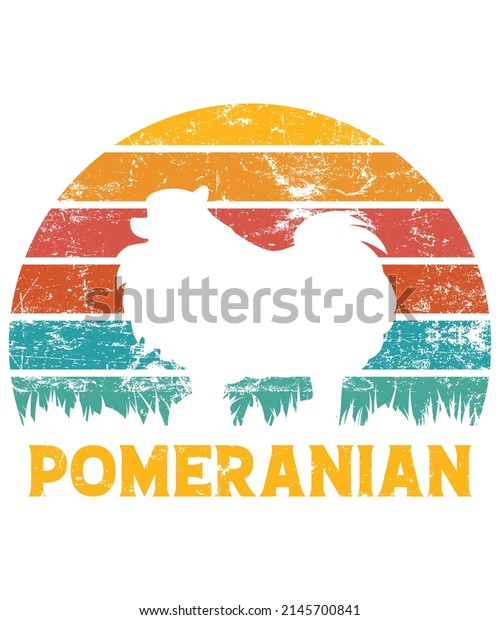 Pomeranian Retro\
Vintage Sunset T-shirt Design template, Pomeranian on Board, Car\
Window Sticker, POD, cover, Isolated white background, White Dog\
Silhouette Gift for Pomeranian\
Lover