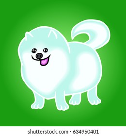 Pomeranian spitz cute dog. Vector illustration. Funny cartoon fur pet. Freehand digital drawing character.