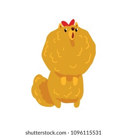 Pomeranian spitz dog character with red bow standing on its hind legs cartoon vector Illustration on a white background