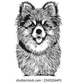 Pomeranian spitz dog hand drawn line art vector drawing black and white logo pets illustration
