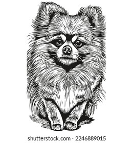 Pomeranian spitz dog hand drawn vector line art drawing black and white logo pets illustration
